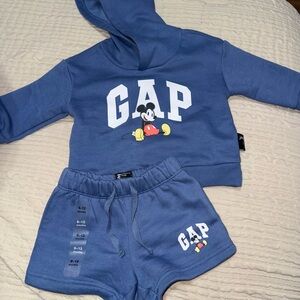 GAP Navy Hoodie and Shorts Set with Mickey Mouse Character